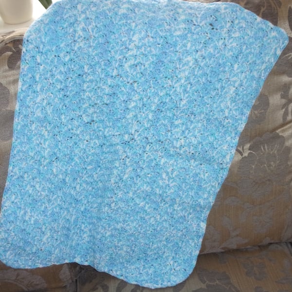 Blue Random Crochet Pram Blanket - REDUCED PRICE