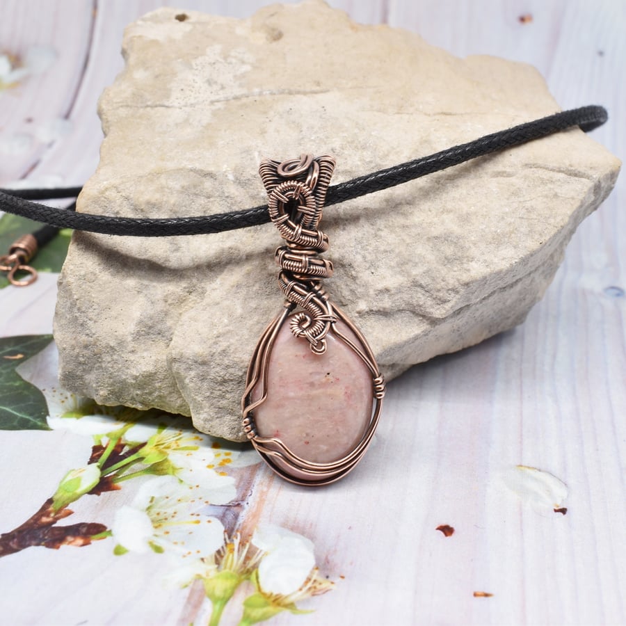 Rhodonite and Copper Wire Wrapped Pendant