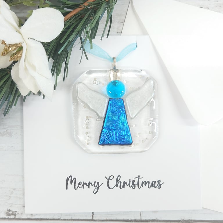 Fused Glass Angel Christmas Card: Handmade Angel Tree Decoration