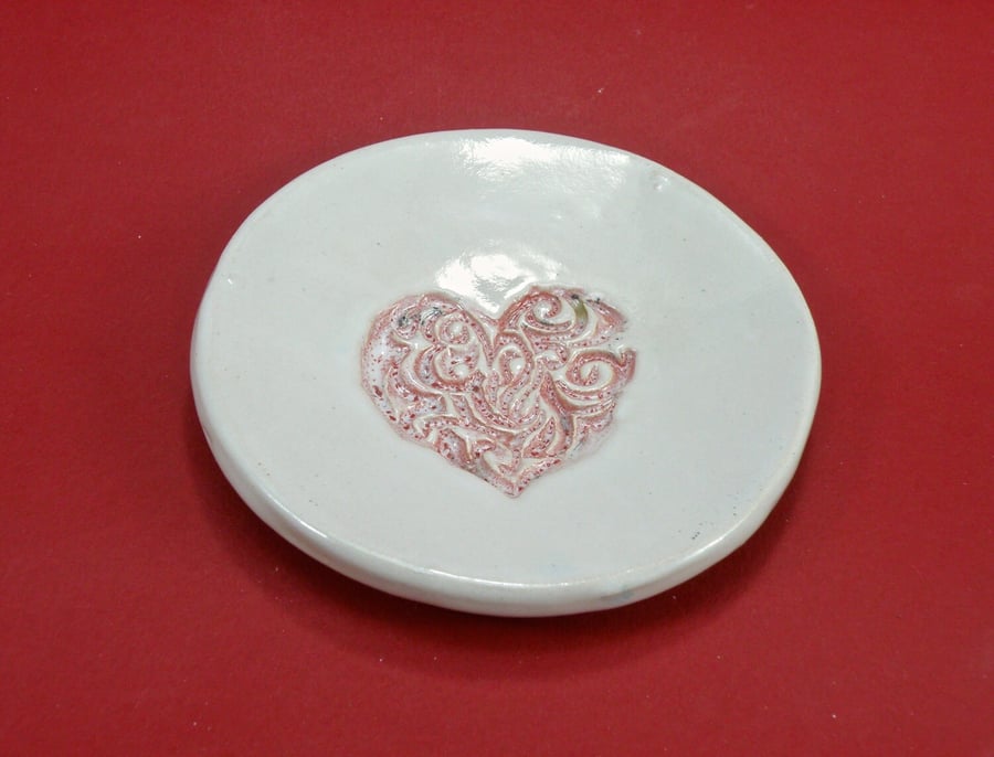 Heart Ring Dish Tea Bag Holder Spoon rest Stoneware foodsafe & lead free glaze 
