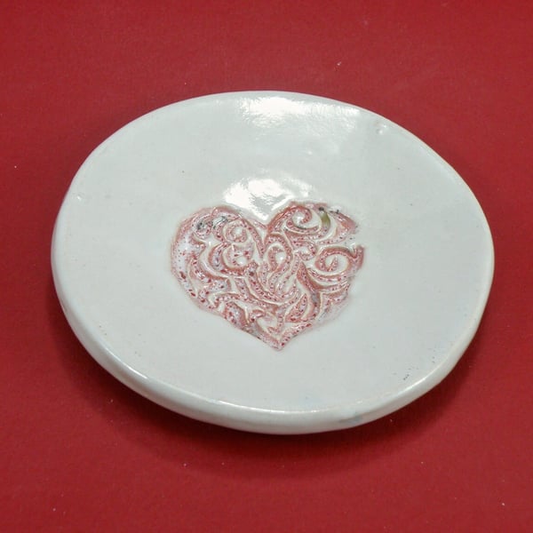 Heart Ring Dish Tea Bag Holder Spoon rest Stoneware foodsafe & lead free glaze 