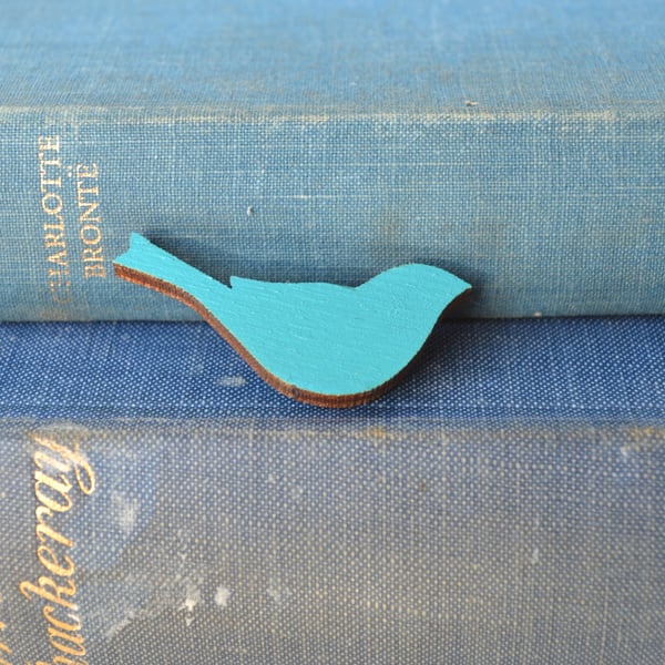 Painted Wooden Bird Brooch - Green