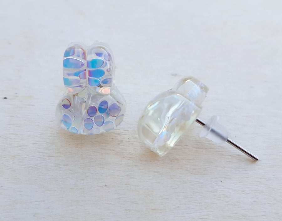 Kitsch bunny glitter resin stud earrings