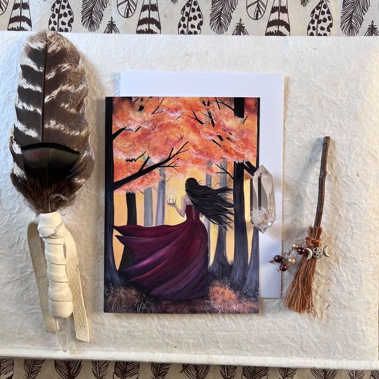 Autumn Goddess Magical Greetings Card (Pagan,Wiccan,Forest, Citrine, Samhain)