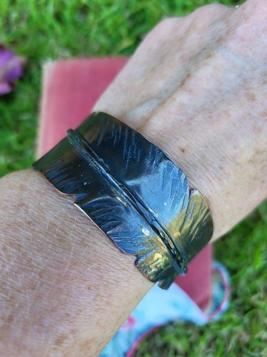 Feather bangle, sodalite bangle, chunky bracelet, copper bangle bracelet