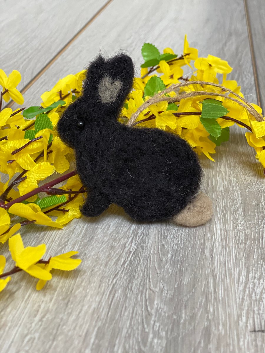 Black Needle Felted Bunny