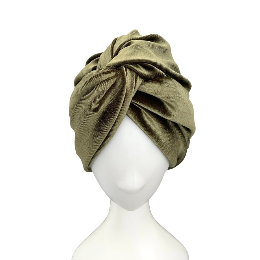 Olive Green Soft Velvet Turban Twist Head Wrap Comfy Luxury Velvet Winter 1940s 