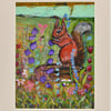 Original Painting of a Red Squirrel and Flowers (10 x 8 inches)