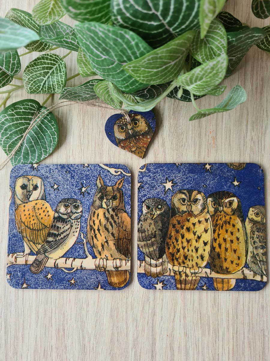 2 Coasters gift tag set Emma Bridgewater owl housewarming gift