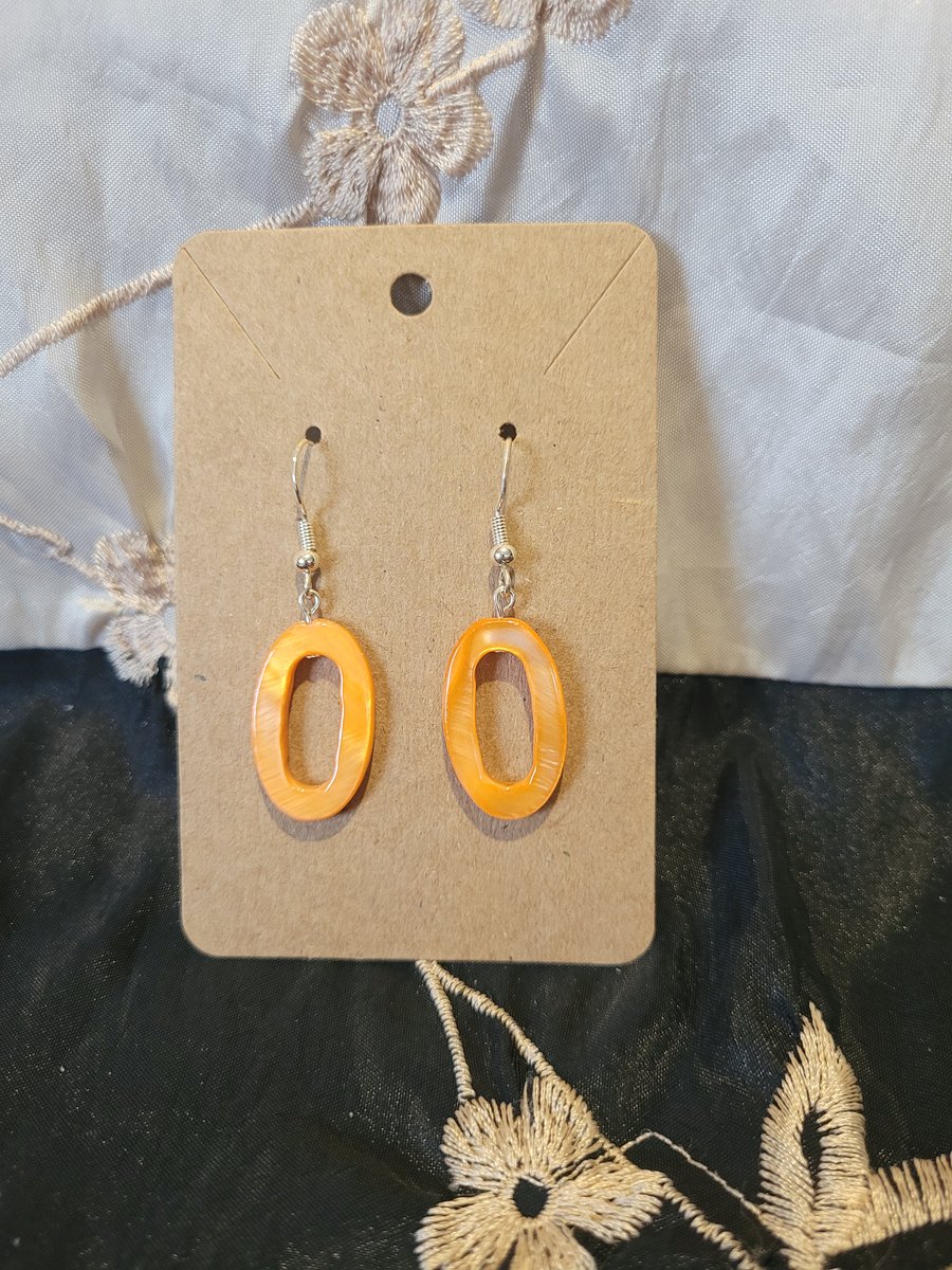 S925 Sterling Silver Earrings - Orange Ovals