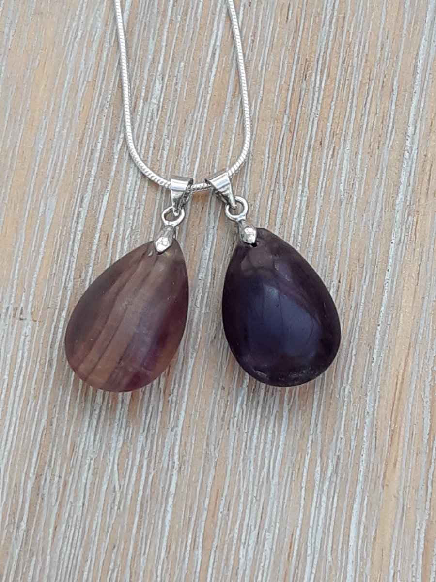 Fluorite teardrop pendant on Sterling Silver chain