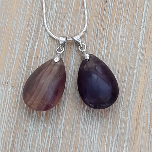 Fluorite teardrop pendant on Sterling Silver chain