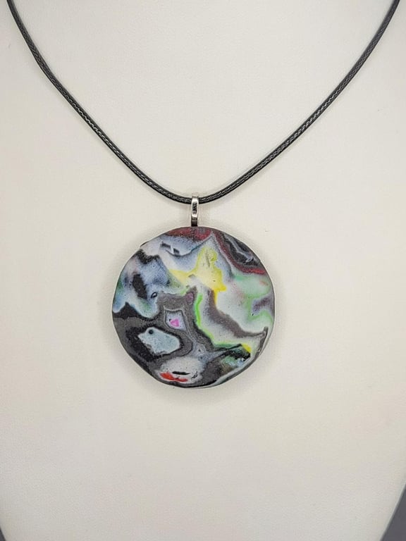 Handmade Polymer Clay Pendant Necklace, Colourful Artisan Boho Jewelry
