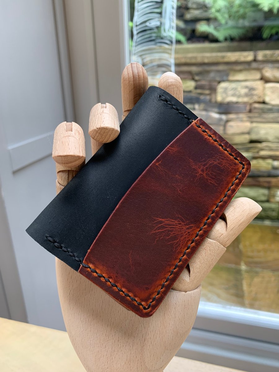 Leather wallet  bifold in brown and black compact and slim