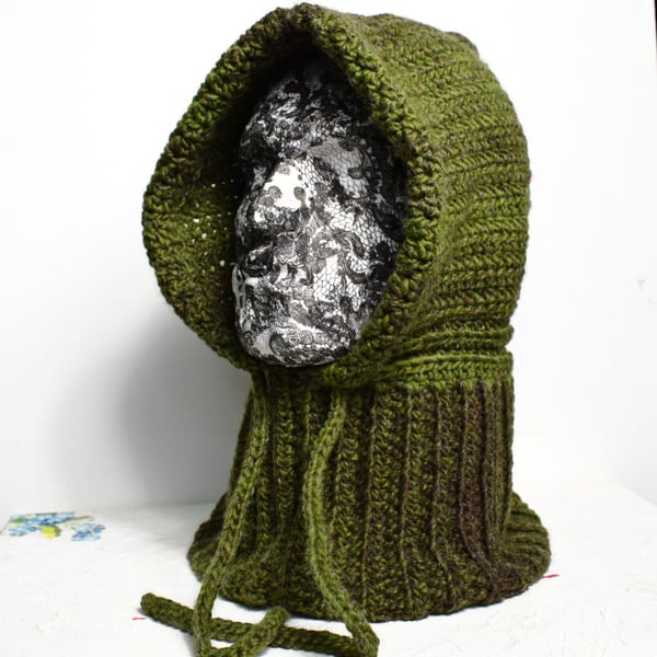 Green and Brown Balaclava or Hooded Cowl