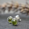 Peridot rose cut sterling silver stud earrings 