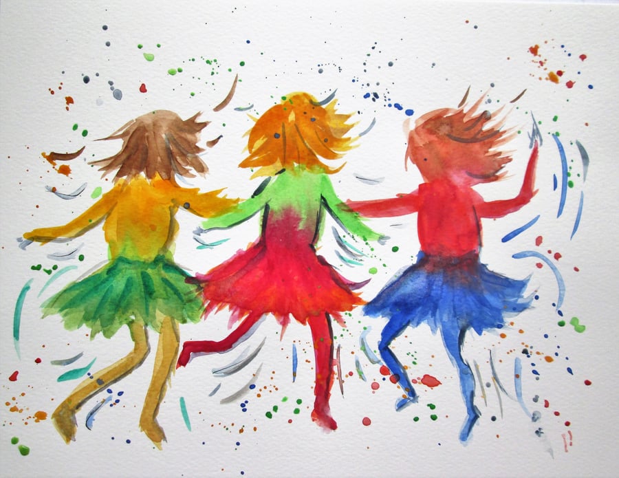 Dancing Girls. Colourful painting for children