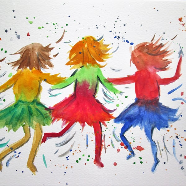 SALE. Dancing Girls. Colourful painting for children