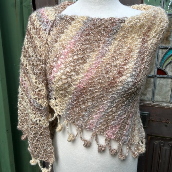 Mohair Handmade Asymmetrical Triangle Lace Shawl in Soft Pastel Colours
