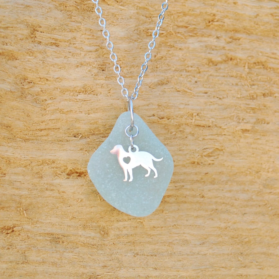 Sea glass pendant with dog charm