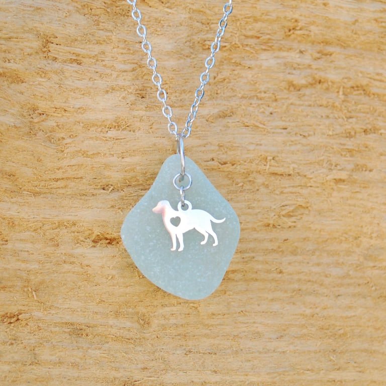 Sea glass pendant with dog charm