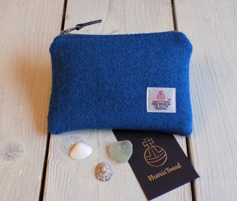 Harris Tweed large coin purse in deep turquoise
