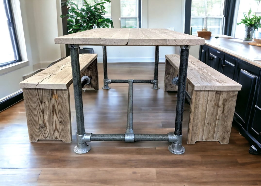 Rustic Dining Table Industrial Dining Bench Set Reclaimed Wood Dining Set THE AT