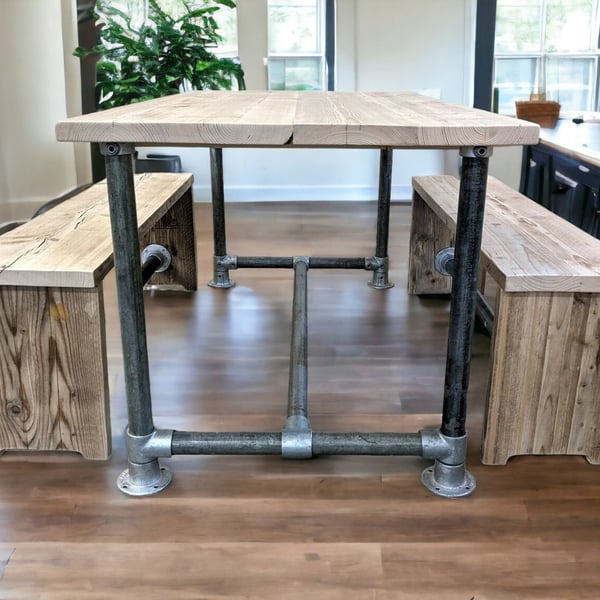 Rustic Dining Table Industrial Dining Bench Set Reclaimed Wood Dining Set THE AT