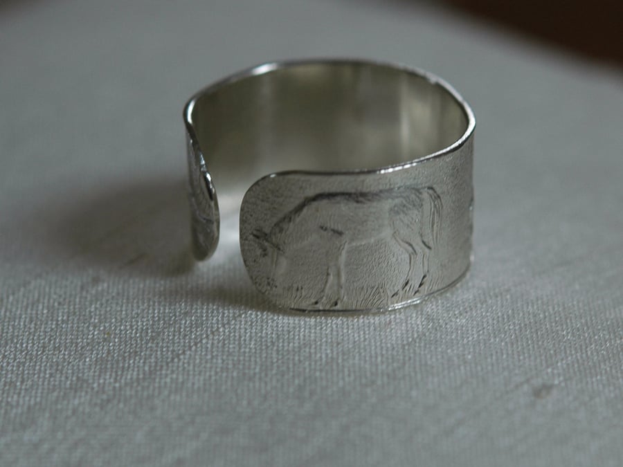 Sterling Silver Farm Animal Ring with Horse, Goat, Pig and Dog,  R97C