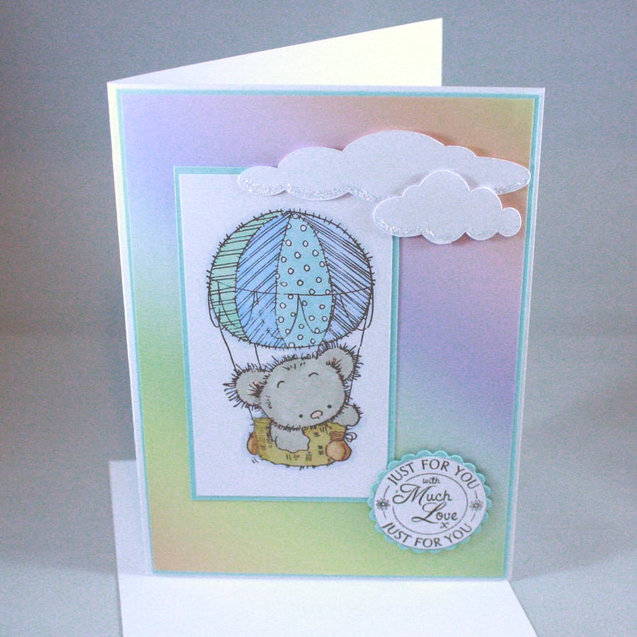 Any occasion greetings card - hot air balloon teddy bear
