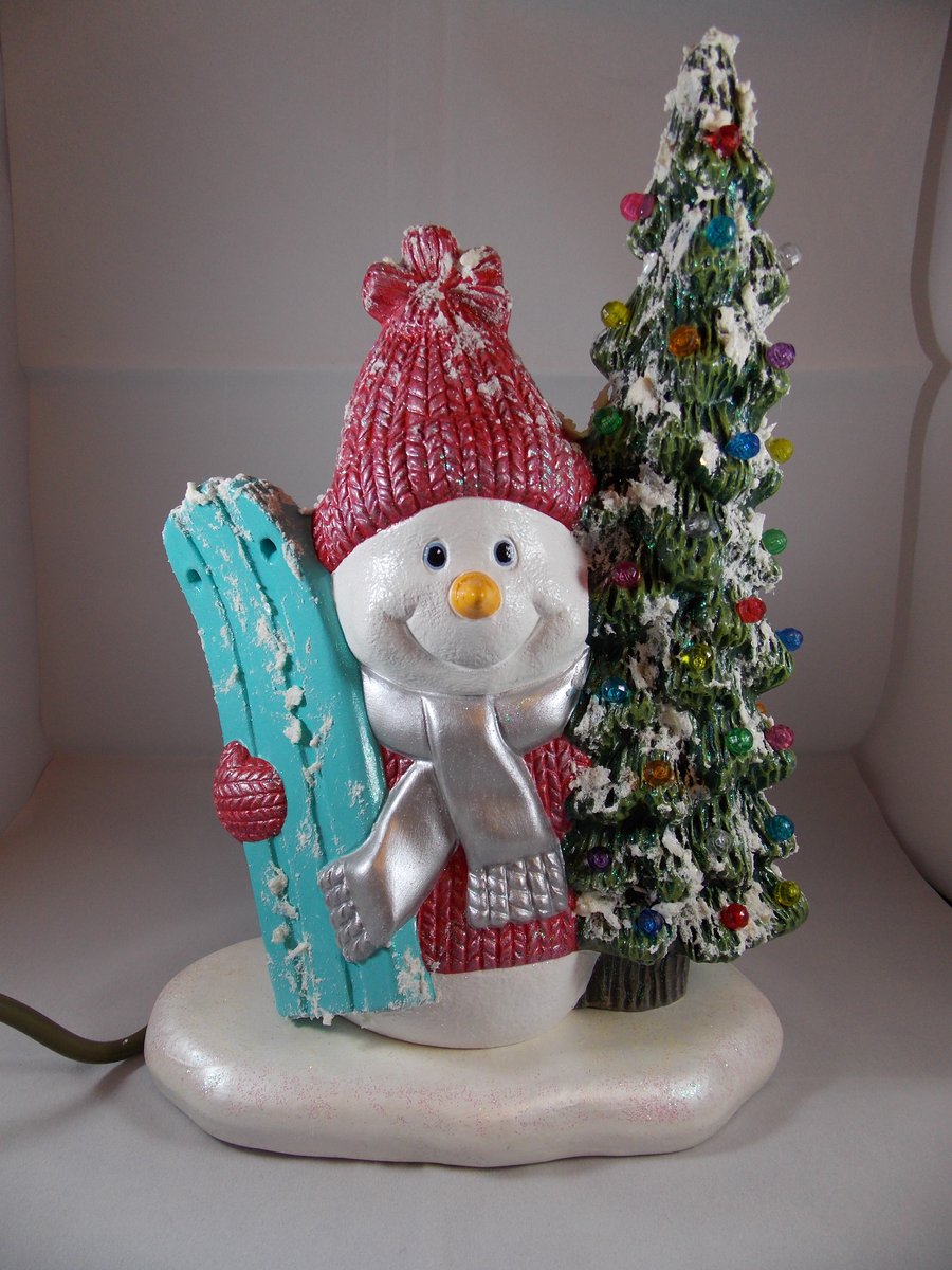 Ceramic Hand Painted Christmas Xmas Tree & Snowman G9 LED Table Lamp Decoration.