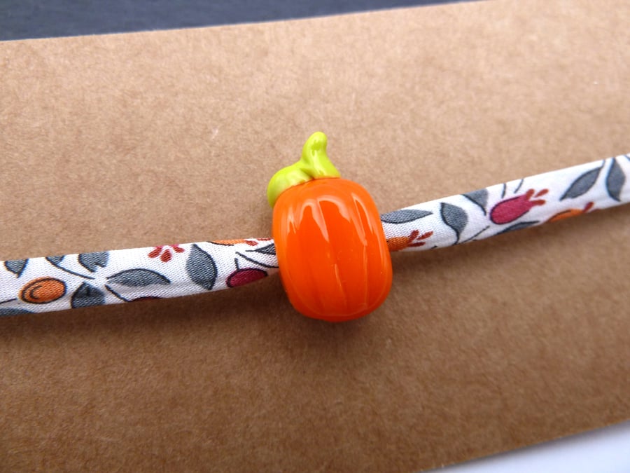 lampwork glass pumpkin, adjustable bracelet