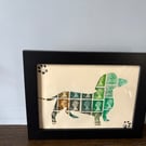 Handmade sausage Dog Stamp Art - Framed Vintage UK Postage Stamp Collage