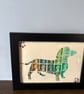 Handmade sausage Dog Stamp Art - Framed Vintage UK Postage Stamp Collage