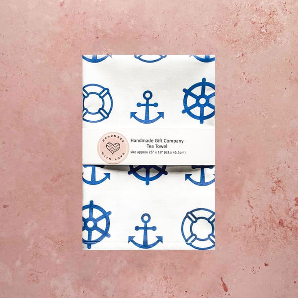 Fabric Handmade Pretty Cotton Tea Towel with a Nautical Design