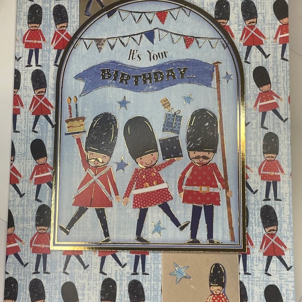 Attention it's your birthday soldiers on parade birthday card.