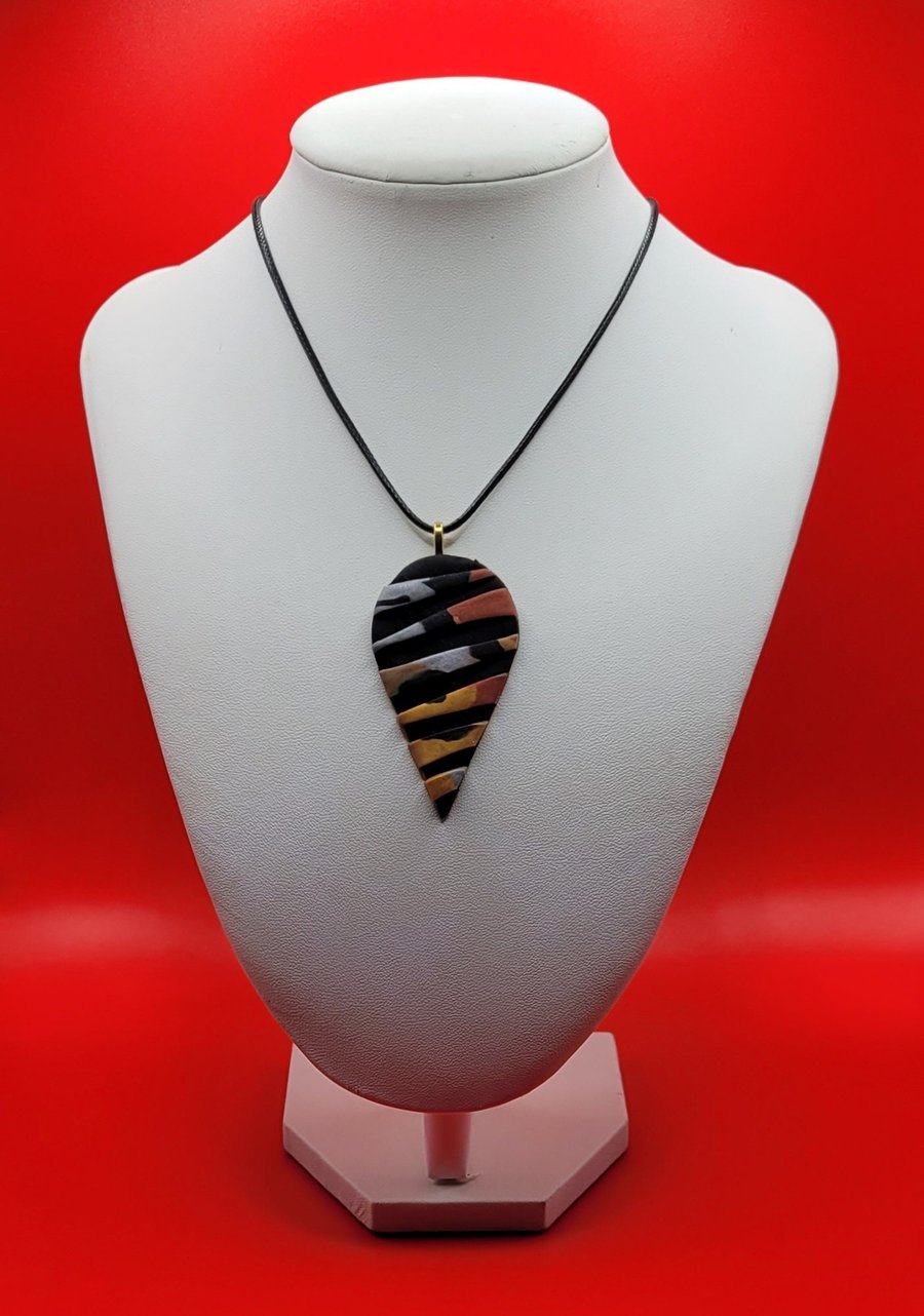 Large Teardrop Pendant Necklace 60x30mm, Handmade Polymer Clay Statement Necklac