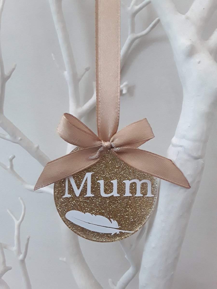Personalised Glitter Feather Bauble, Personalised Christmas Tree Decoration, Han