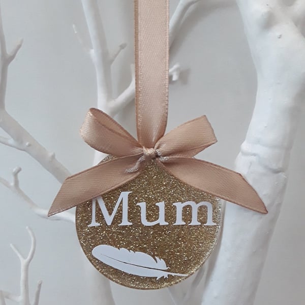 Personalised Glitter Feather Bauble, Personalised Christmas Tree Decoration, Han