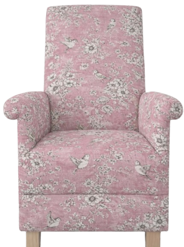 Fireside Chair Armchair Finch Toile Fabric Accent Birds Small Floral Pink Adult