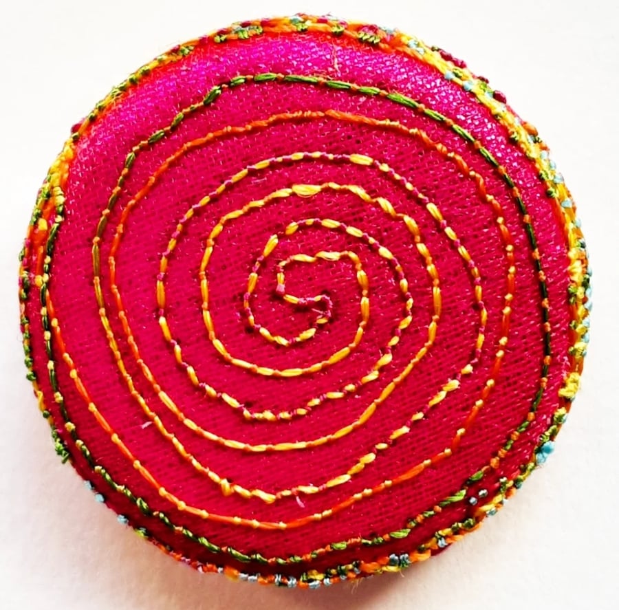 Badge One Inch Fabric Badge with Free Machine Embroidery 