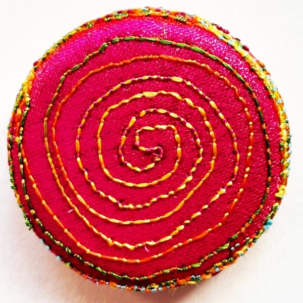 Badge One Inch Fabric Badge with Free Machine Embroidery 