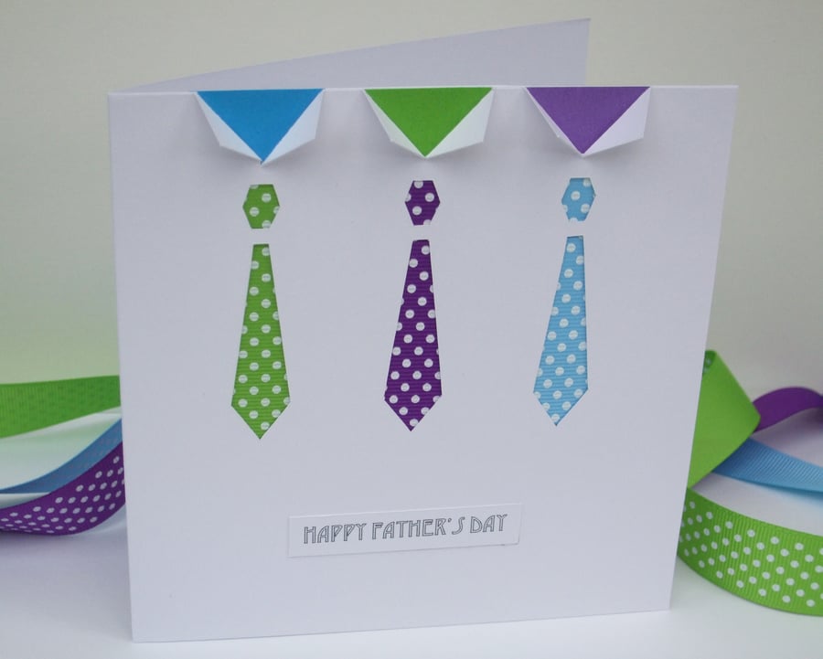 Father's Day Card - Purple, Green, Blue Ties Fathers Day Card