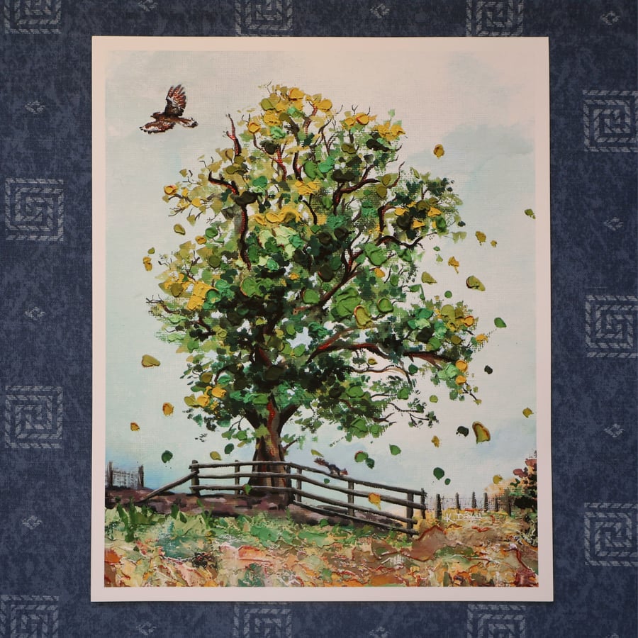 Print of 'Blustery Tree' Gouache Painting