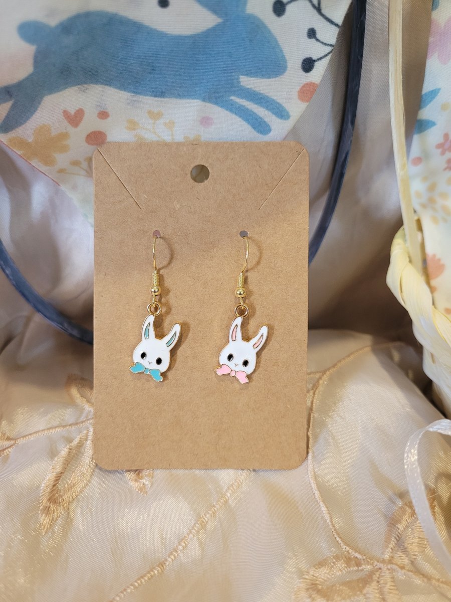 Gold Enamel Easter Earrings - Irregular Bunnies