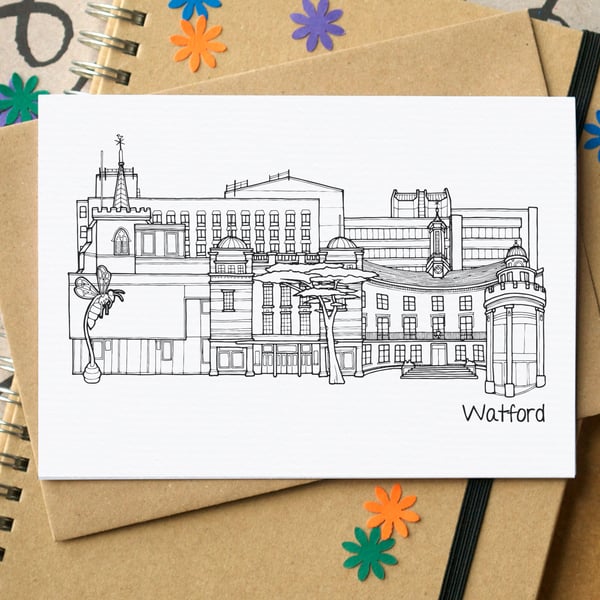 Watford Skyline Greetings Card