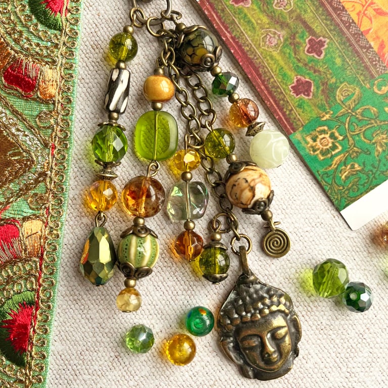 Peridot bag charm, August birthstone, boho-glam bag charm, gift for mum