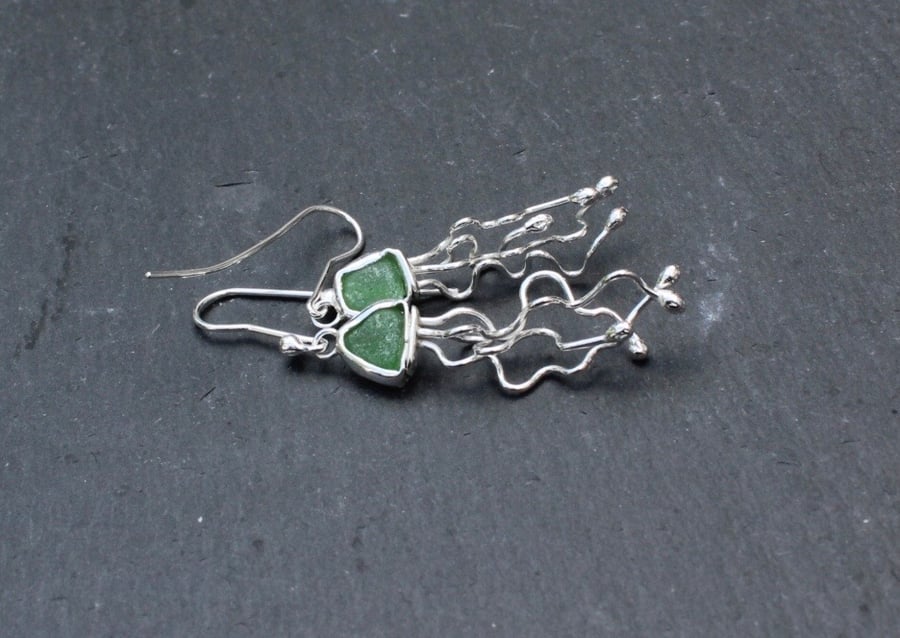 Sterling Silver Jellyfish earrings sea glass
