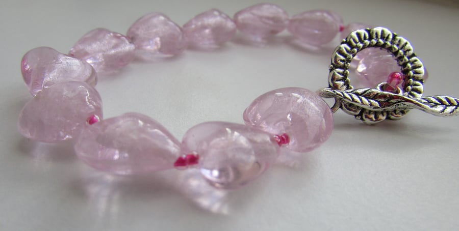 Pale Pink Glass Heart Bracelet