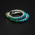 Blue green gemstone sterling silver hoop earrings 